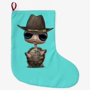Cute Baby Turtle Sheriff Large Christmas Stocking