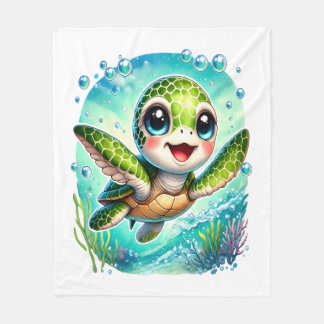 Cute Baby Turtle Swimming in Ocean Fleece Blanket
