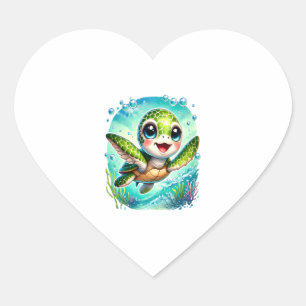 Cute Baby Turtle Swimming in Ocean Heart Sticker