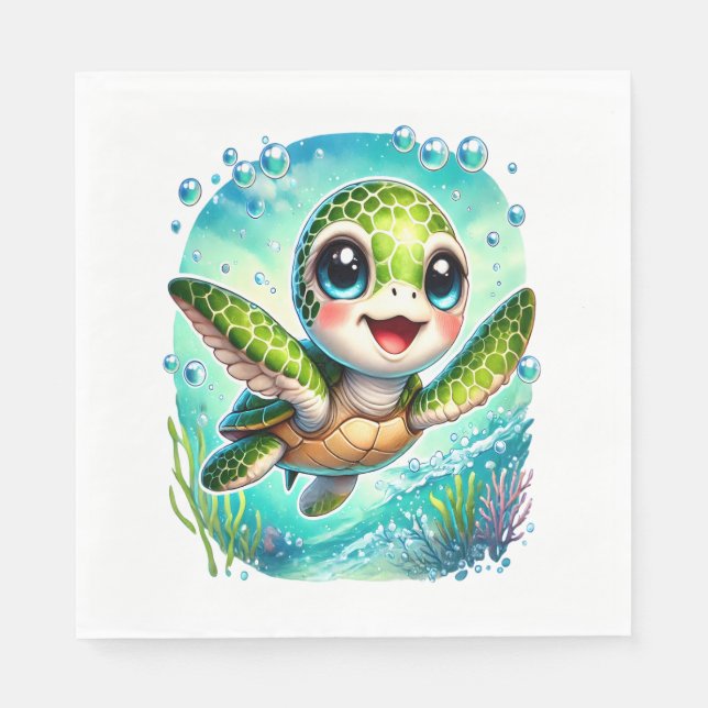 Cute Baby Turtle Swimming in Ocean Napkin (Front)