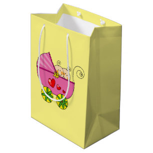 cute baby twin girls pink pram baby shower medium gift bag