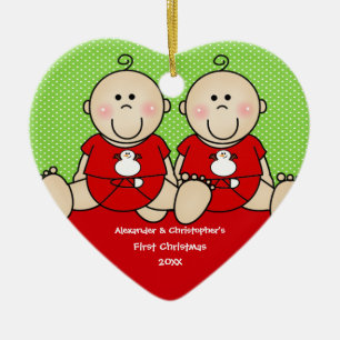 Cute Baby Twin's First Christmas Ornament