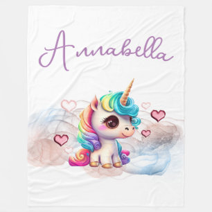 Cute Baby Unicorn and Hearts Fleece Blanket