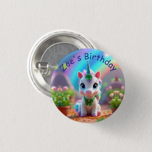 Cute baby unicorn and rainbow, girls birthday 3 cm round badge