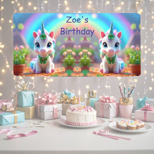 Cute baby unicorn and rainbow, girls birthday banner