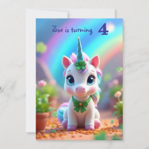 Cute baby unicorn and rainbow, girls birthday  invitation