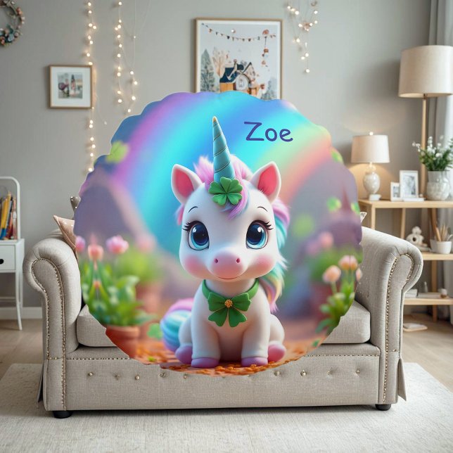Cute baby unicorn and rainbow, girls  round cushion (Creator Uploaded)