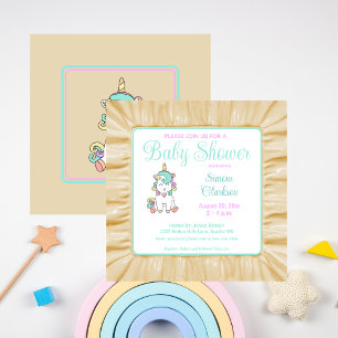 Cute Baby Unicorn Baby Shower Pastel Colours  Invitation