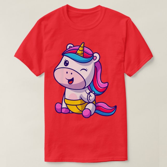 Cute Baby Unicorn Cartoon T-Shirt (Design Front)