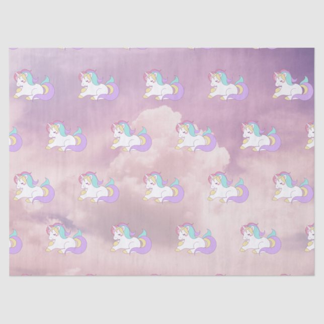 Cute Baby Unicorn Clouds Dream Party Pink/Purple Tissue Paper (Front)