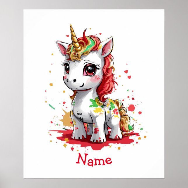 Cute Baby Unicorn Custom Name Poster (Front)