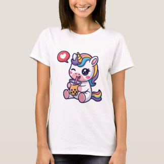 Cute Baby Unicorn Drinking Bubble Tea Funny Boba  T-Shirt