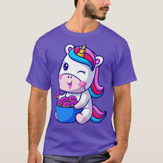 Cute Baby Unicorn Eating Doughnut Cartoon T-Shirt