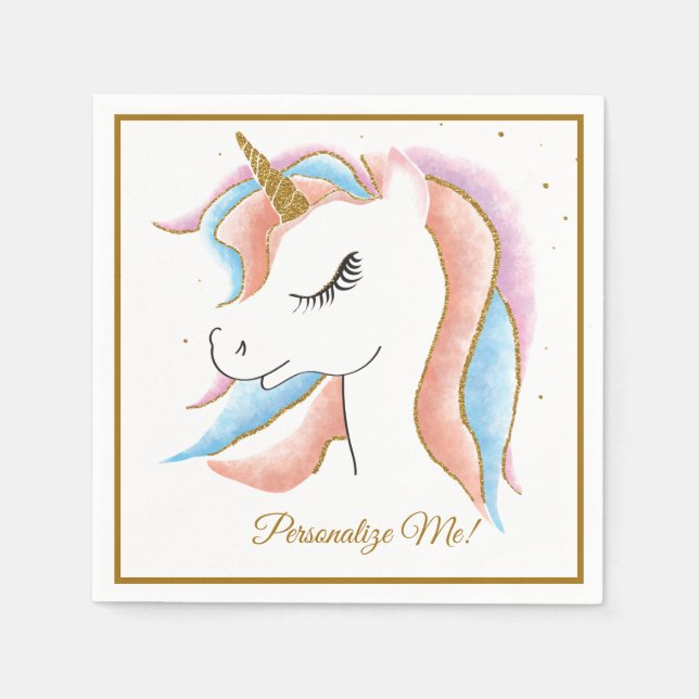 Cute Baby Unicorn Magical Pastel Personalised Napkin (Front)