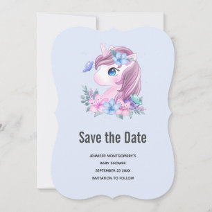 Cute Baby Unicorn Magical Watercolor Save The Date