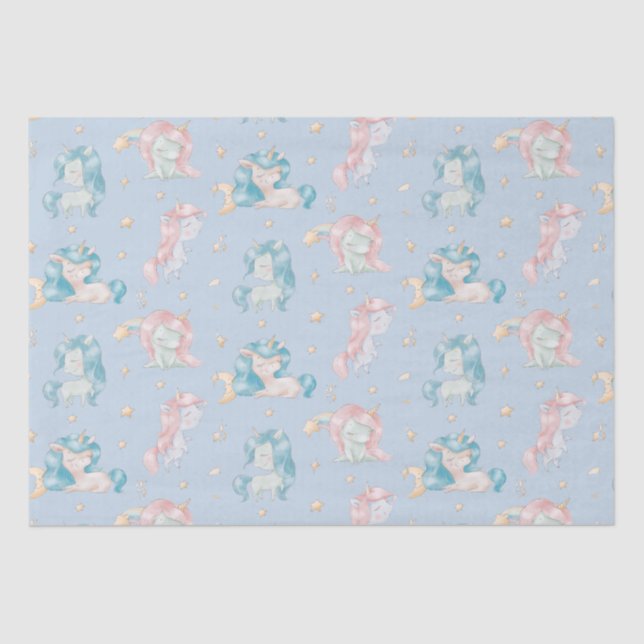Cute Baby Unicorn Pink Blue Pastel Nursery Child Tissue Paper (Front)