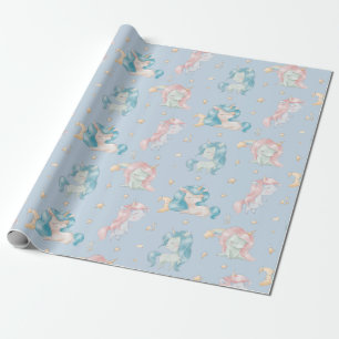 Cute Baby Unicorn Pink Blue Pastel Nursery Child Wrapping Paper