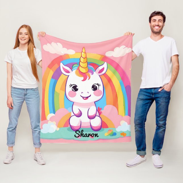 Cute Baby Unicorn Rainbow Fleece Blanket (In Situ)