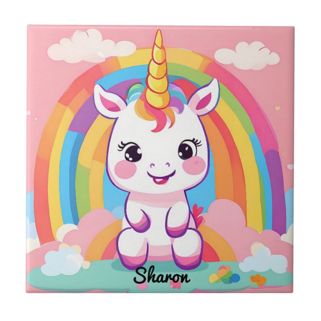 Cute Baby Unicorn Rainbow Tile (Front)