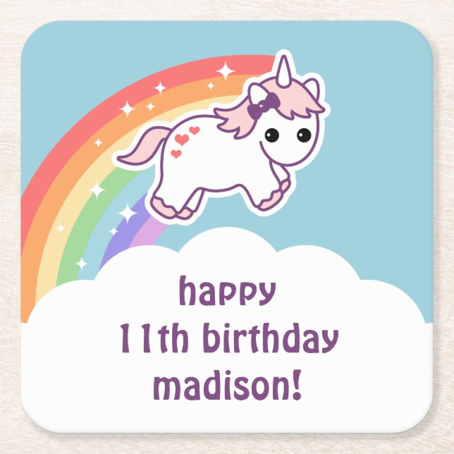 Cute Baby Unicorn Square Paper Coaster (Front)
