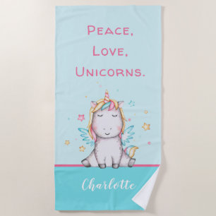Cute Baby Unicorn Teal Personalised Beach Towel