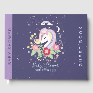 Cute baby unicorn watercolors floral wreath guest book