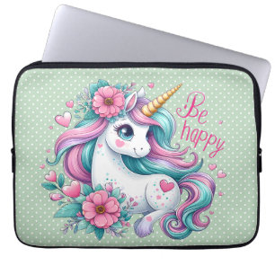 Cute Baby Unicorn With Flowers for Women & Girls Laptop Sleeve