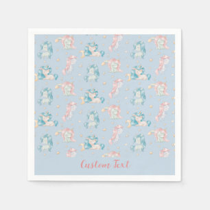 Cute Baby Unicorns Blue Pink Personalised Napkin