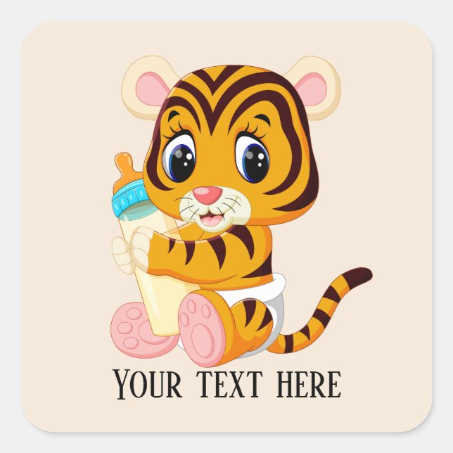 Cute baby unisex tiger add text square sticker (Front)
