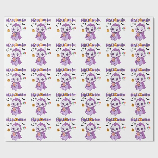 Cute Baby Vampire Halloween Kawaii Design Wrapping Paper (Flat)