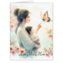 Cute Baby Watching Butterfly With Mum Mother's Day