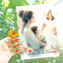 Cute Baby Watching Butterfly With Mum Mother's Day Holiday Card