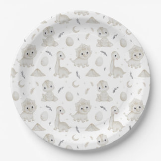 Cute Baby Watercolor Dinosaur Party Paper Plates