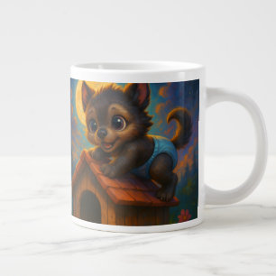 Cute Baby Werewolf on Dog House Fantasy Art Large Coffee Mug