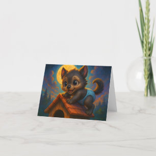 Cute Baby Werewolf on Dog House Fantasy Art Thank You Card