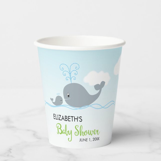 Cute Baby Whale and Mother Baby Shower Paper Cup (Front)