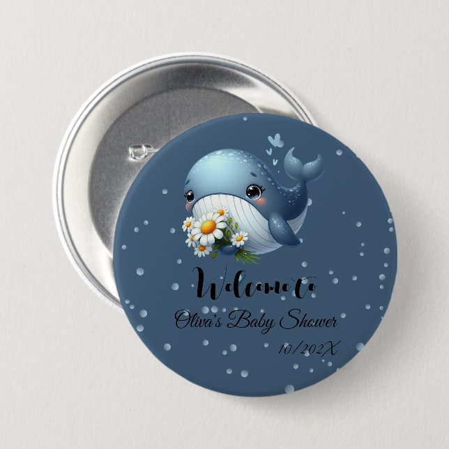 Cute Baby Whale Baby Shower Button (Front & Back)