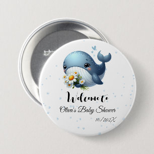 Cute Baby Whale Baby Shower Button