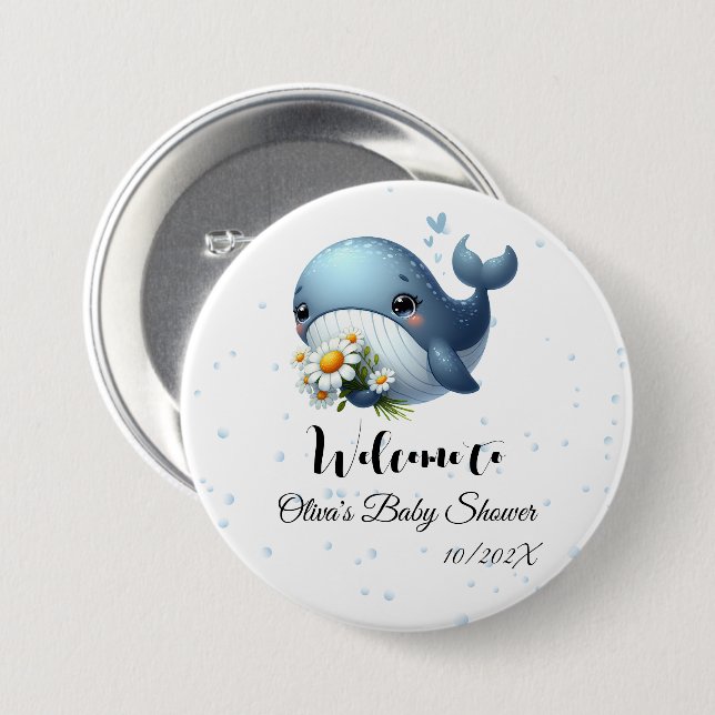Cute Baby Whale Baby Shower Button (Front & Back)