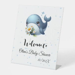 Cute Baby Whale Baby Shower Pedestal Sign