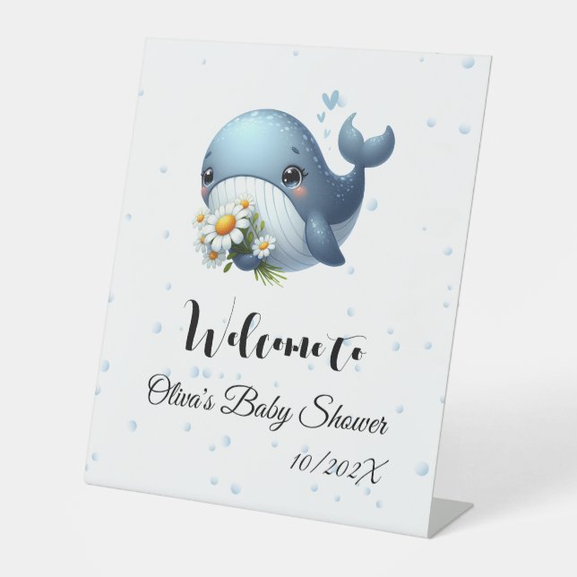 Cute Baby Whale Baby Shower Pedestal Sign (Front)