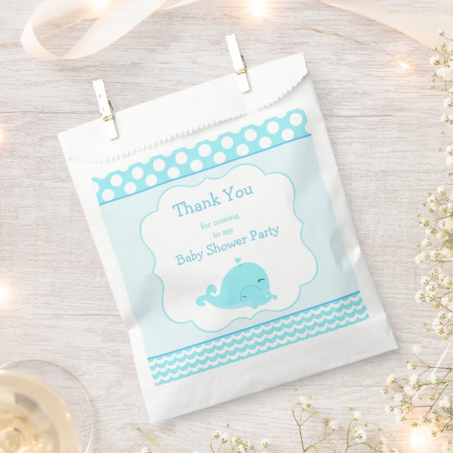 Cute Baby Whale Blue Boy Baby Shower Party Favour Bags (Clipped)