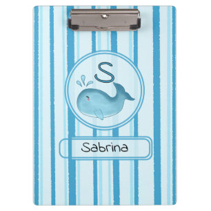 Cute Baby Whale Blue Stripes Clipboard