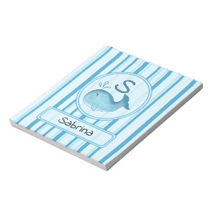 Cute Baby Whale Blue Stripes Notepad