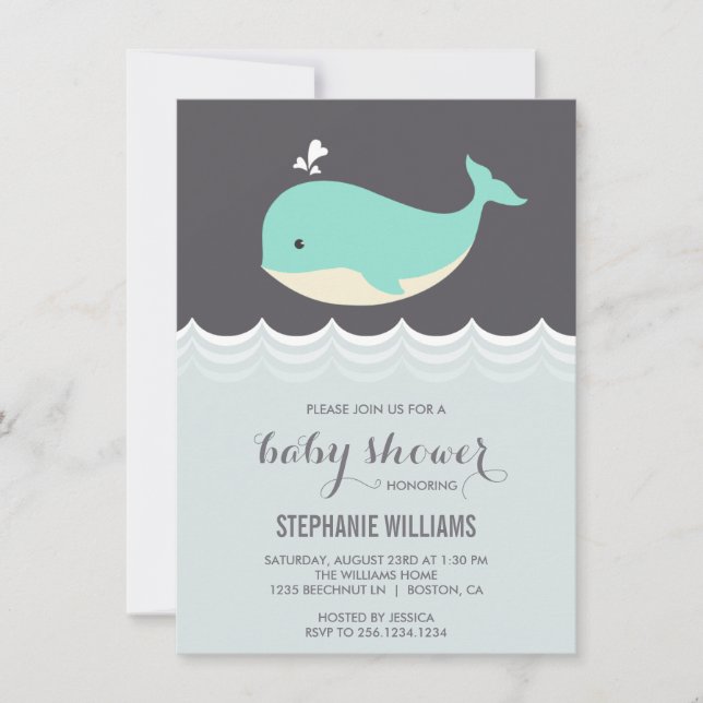 Cute Baby Whale Boy Baby Shower Invitations (Front)