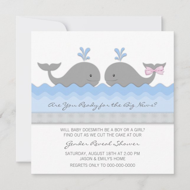 Cute Baby Whale Gender Reveal Invitation (Front)