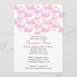 Cute Baby Whale Girl Baby Shower Invitations