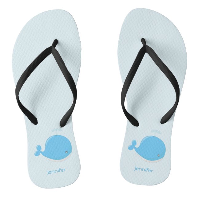 Cute baby whale kawaii cartoon name women's flip flops (Footbed)