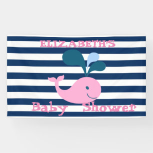 Cute Baby Whale, Navy Blue Stripes-Personalised Banner