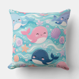 Cute Baby Whale Nursery Decor | Pink & Blue Ocean  Cushion